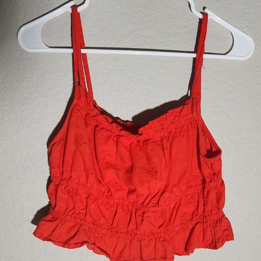 Dizzy Lizzy Crop Top Womens Size XL Juniors orange Sleeveless Ruffle